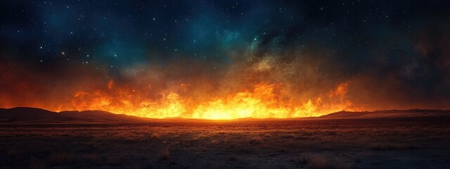 Fototapeta premium Vibrant Night Sky Illuminated by Fiery Flames with Expansive Copy Space for Text Display