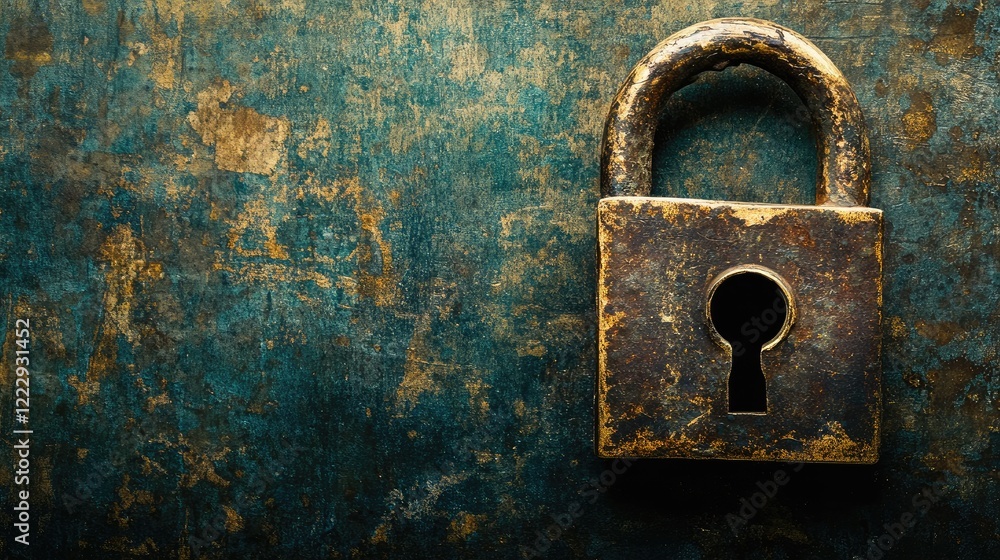Poster textured background with vintage lock illustrating digital encryption concept and space for your cus