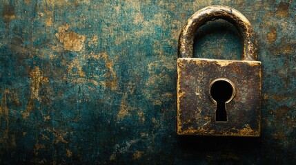 Textured Background with Vintage Lock Illustrating Digital Encryption Concept and Space for Your Custom Text