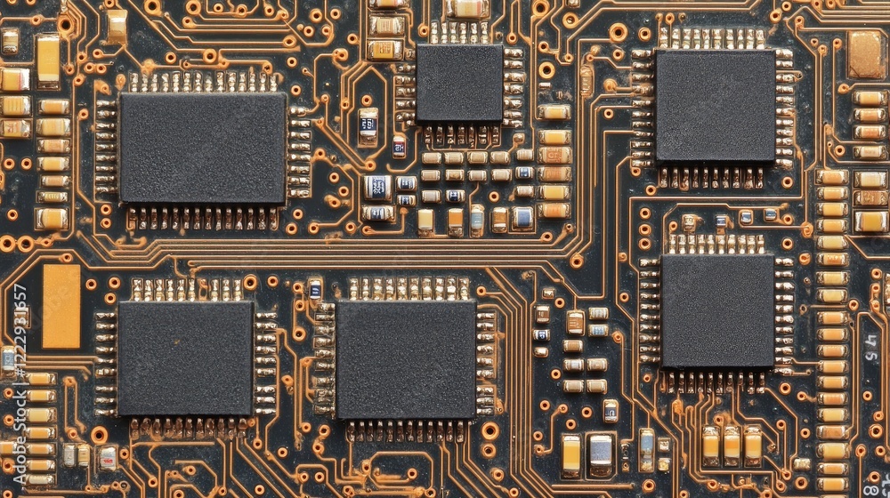 Poster advanced silicon chip circuitry background with blank space for text or branding applications