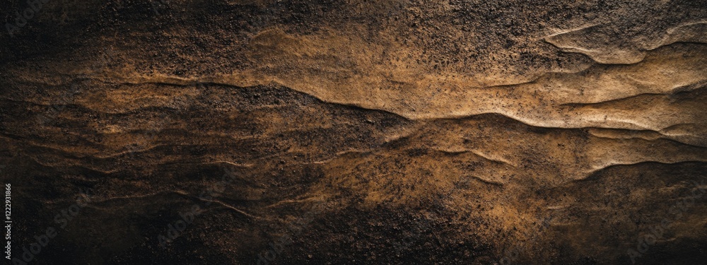 Poster aerial nighttime view of textured terrain with dramatic lighting and empty space for text overlay