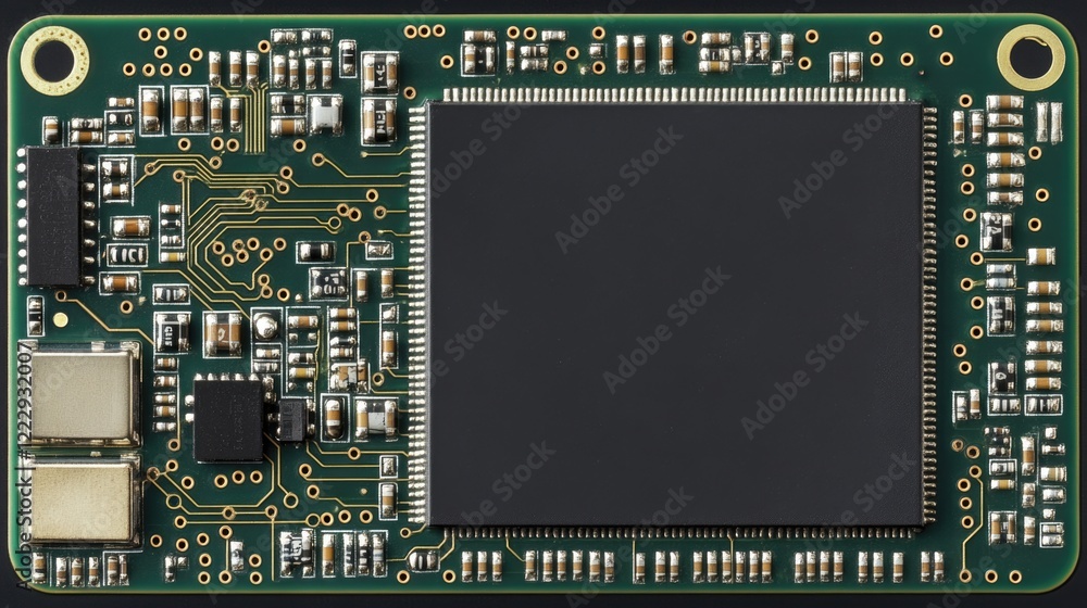 Poster detailed close-up of circuit board electronics with blank space for custom text or graphic overlay