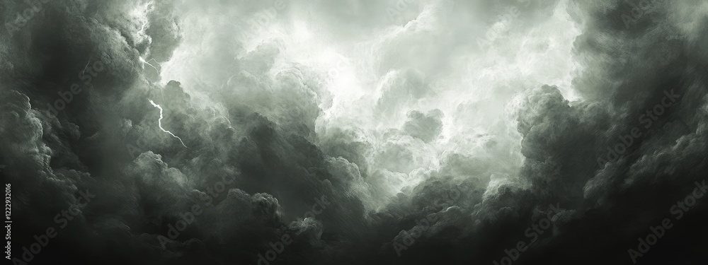 Poster dramatic stormy sky with dark clouds and distant lightning flashes creating an atmospheric backdrop 