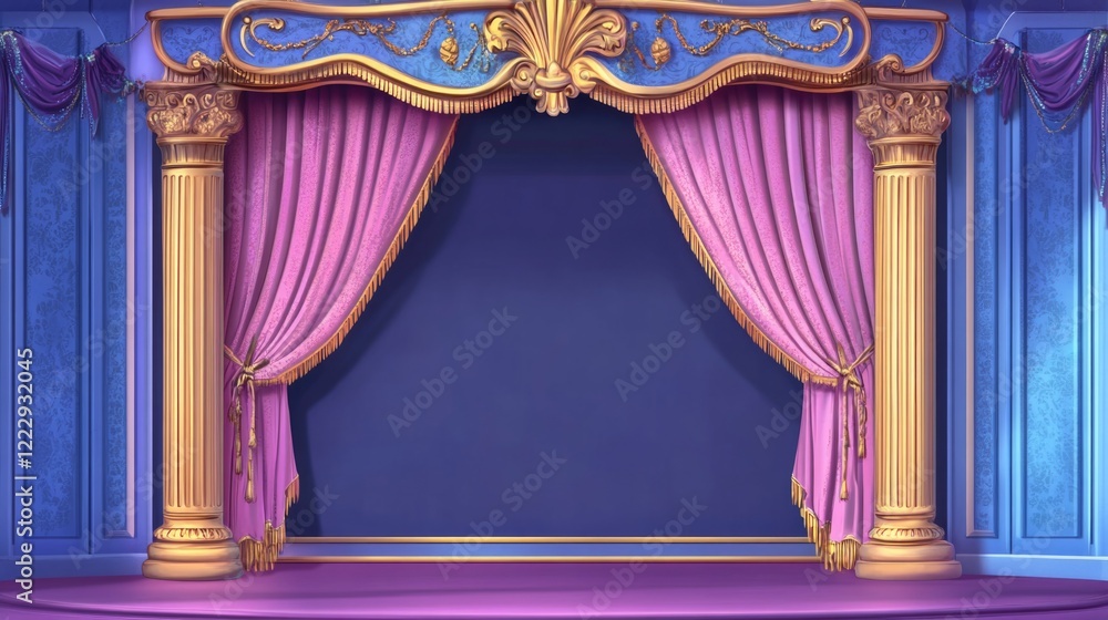 Poster vintage theater stage with elegant curtains and blank space for text in a classical setting