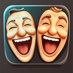 Comedy and Tragedy Mobile App Icons for Cinema with Space for Text Design