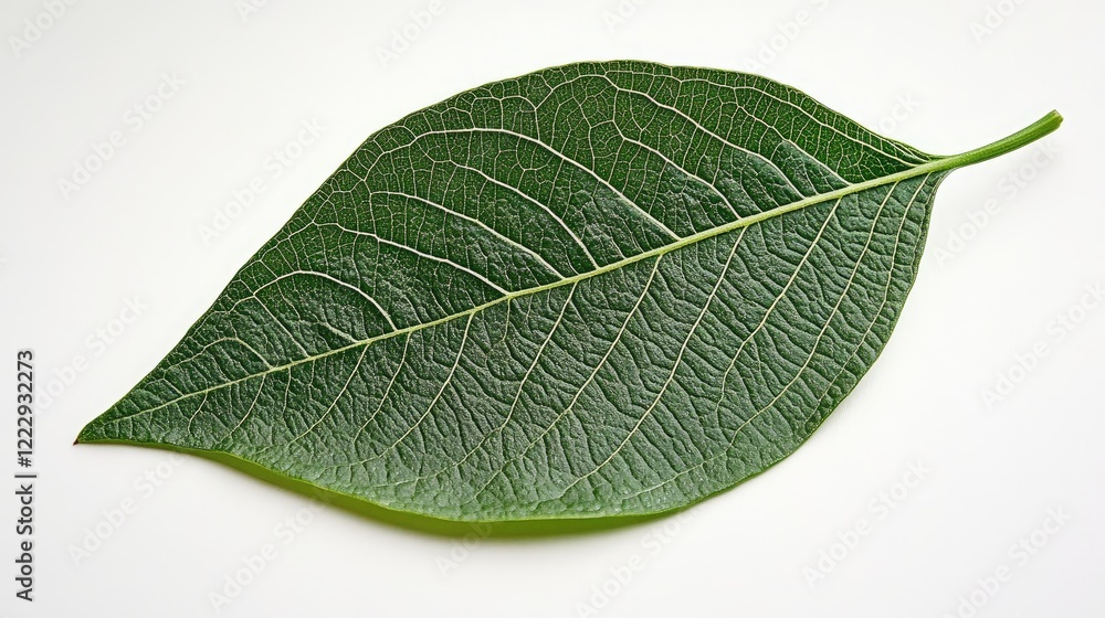 Poster Close up of a green leaf showcasing intricate vein patterns on a white background with ample space for overlay text or graphics
