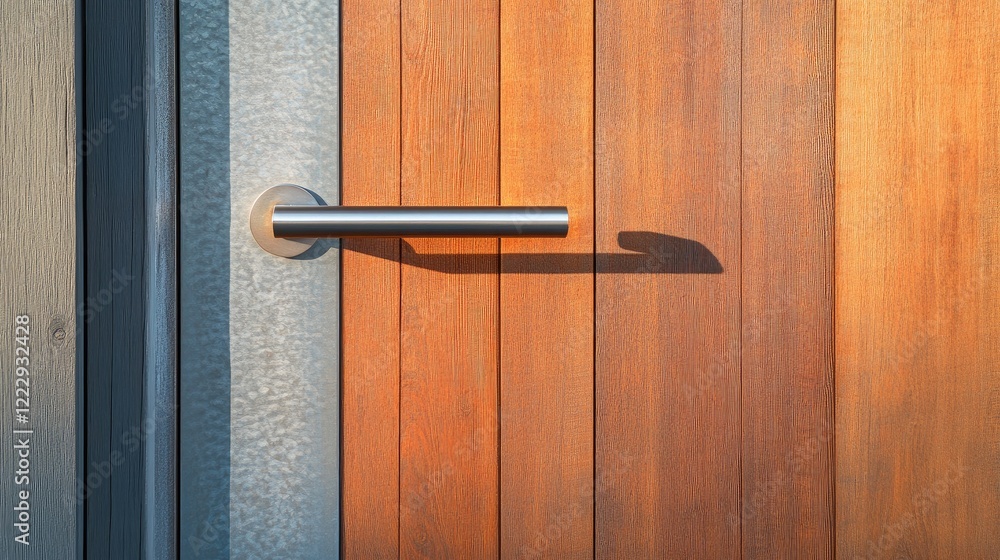 Poster contemporary sliding door close up showcasing sleek handle and wooden texture with ample space for t