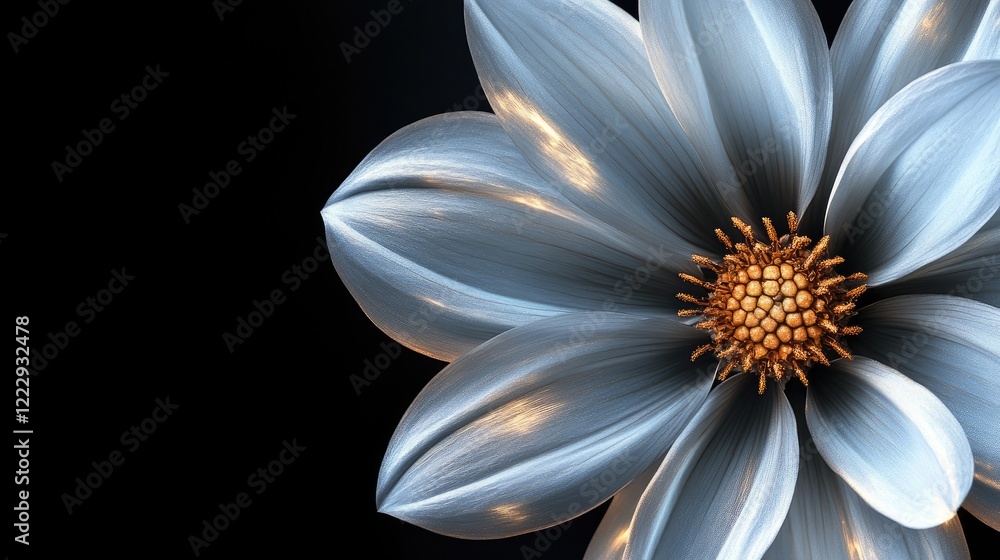 Poster elegant close up of a flower featuring shiny golden stamen and smooth petals with negative space for