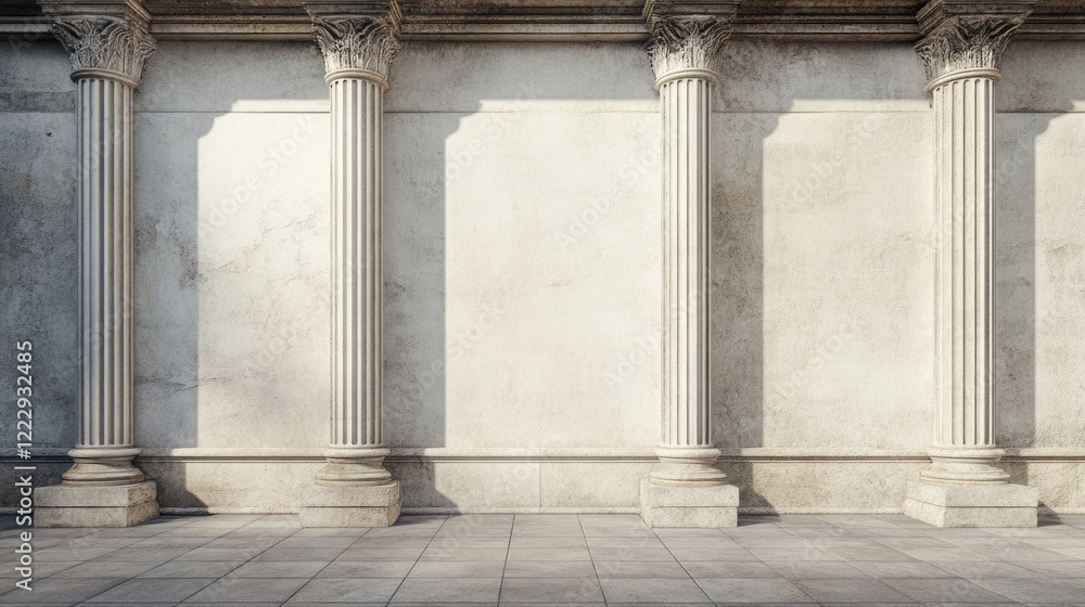 Poster architectural columns framing a blank wall space ideal for text placement in a classical setting wit