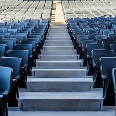Symmetrical Rows of Empty Stadium Seats in Minimalist Blue and Gray Design