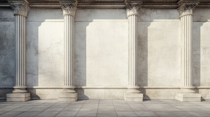 Fototapeta premium Architectural columns framing a blank wall space ideal for text placement in a classical setting with elegant stone details.