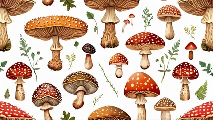 Wild Mushrooms on a White Background for Mushroom Day: Rustic and Natural Culinary Display