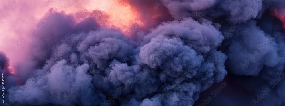 Aufkleber dramatic macro view of swirling smoke and fire with purple mist and ash particles creating a captiva