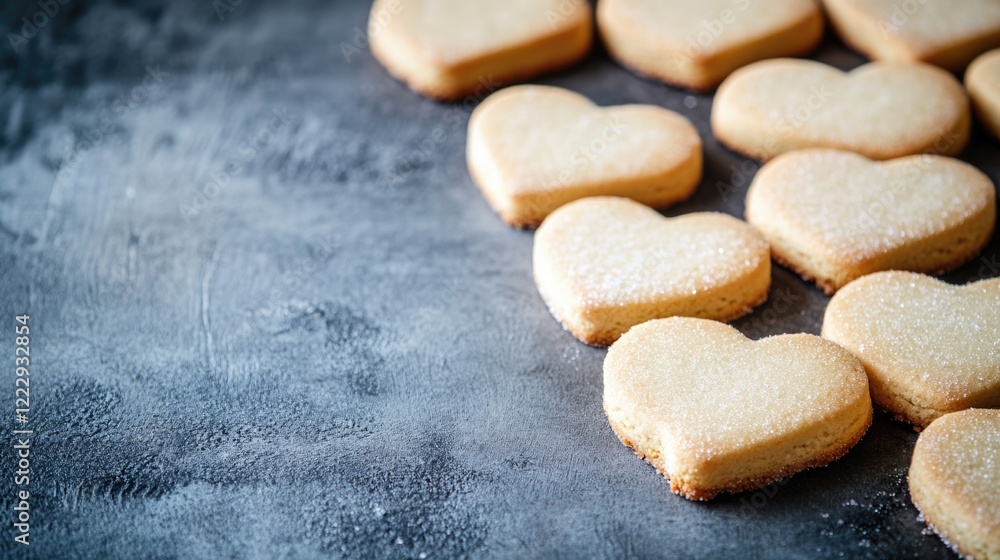 Aufkleber Heart shaped sugar cookies arranged on a textured surface with ample empty space for personalized text or messaging invitations