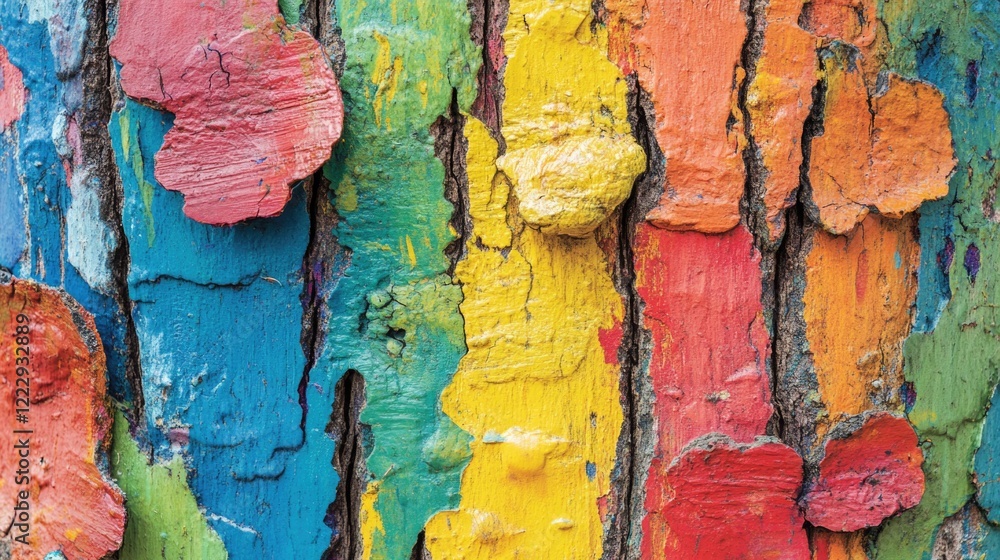 Poster vibrant multicolored tree trunk texture with blank space for text placement and creative design use