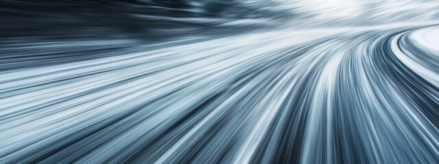 Dynamic motion blur of a car speeding on an icy highway emphasizing speed and movement with ample space for text overlay