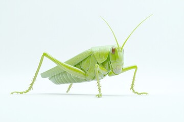 Fototapeta premium Bright green grasshopper showcases intricate details and texture