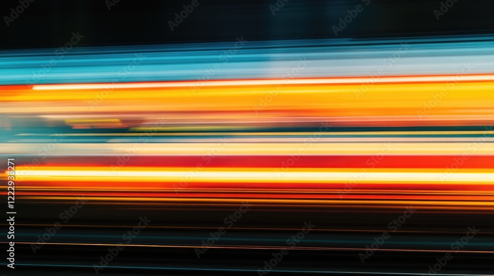 Aufkleber Abstract motion blur of a high-speed train creating dynamic light streaks with ample empty space for text and creative designs.