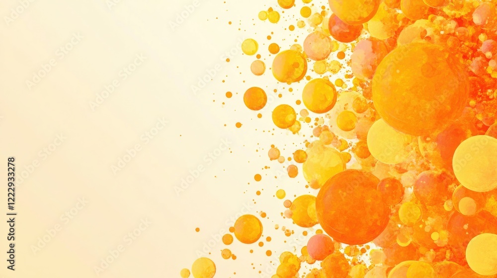 Poster colorful yellow and orange dots creating a vibrant floral pattern with ample copy space for text and