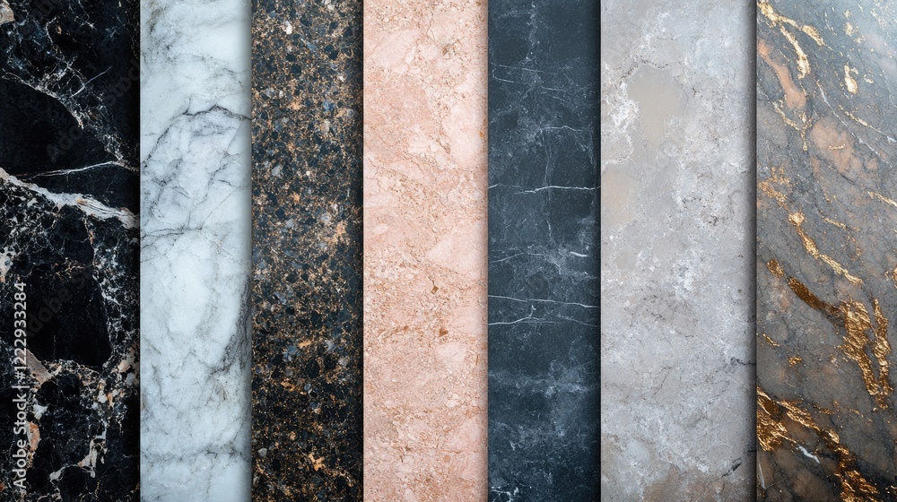 Poster elegant collection of varied marble and stone textures ideal for backgrounds with blank space for cu