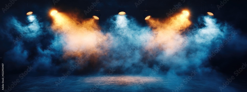 Aufkleber twilight stage with dramatic spotlights and smoke creating an empty space for text overlay