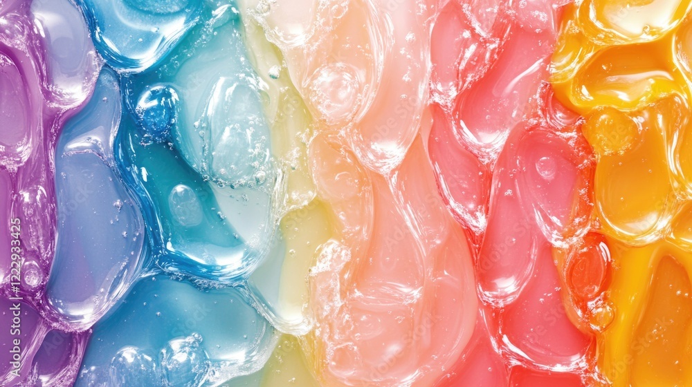 Poster vibrant abstract background of colorful wrinkled wax gel droplets with blank space for text or desig