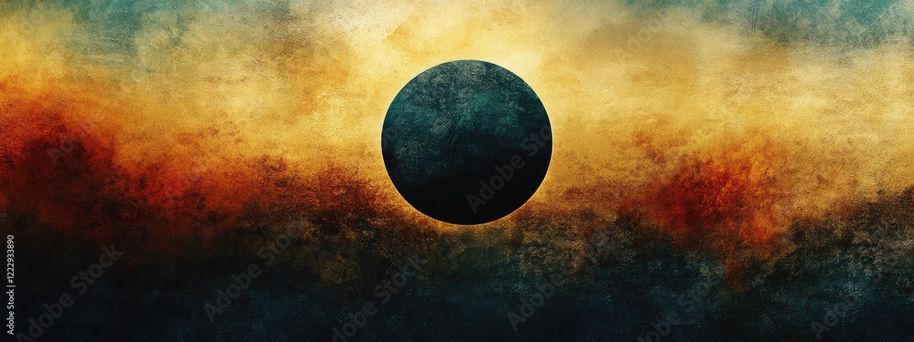 Aufkleber dramatic celestial eclipse casting shadows over a textured landscape with vibrant colors and ample s