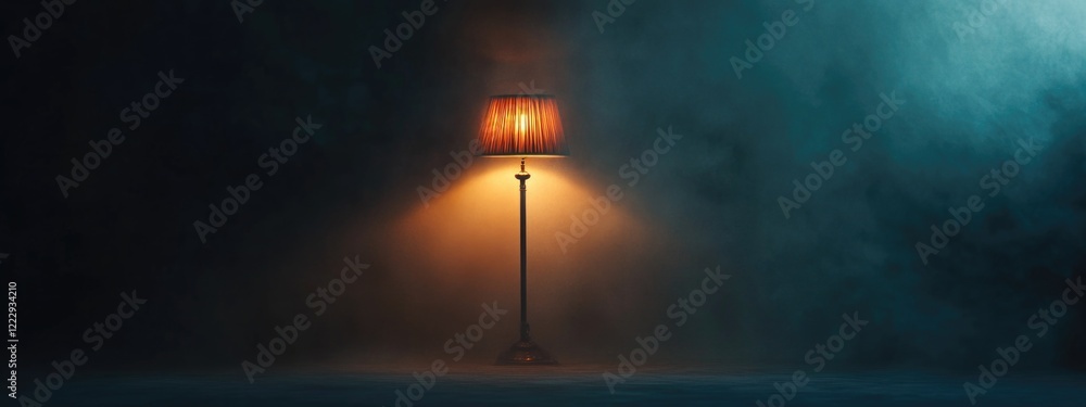 Poster dramatic chiaroscuro lighting with vintage lamp creating atmospheric mood and empty space for text o