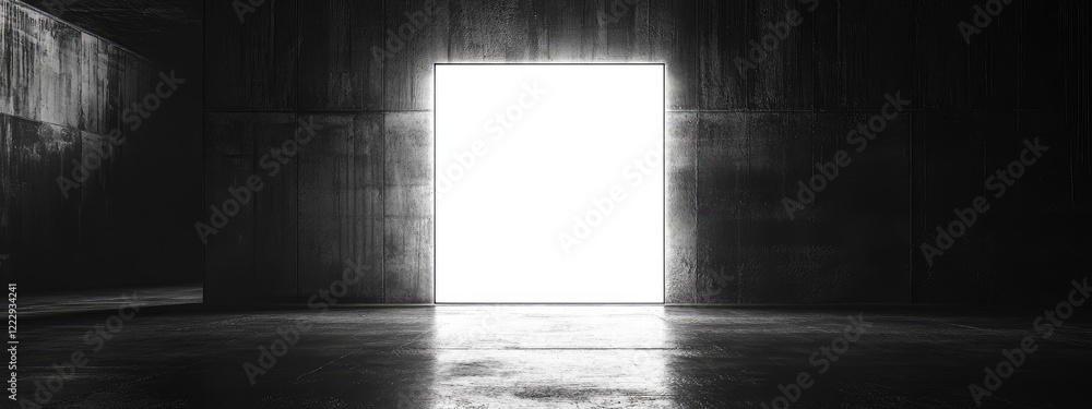 Poster dramatic light in a dark room with open door creating copy space for text and visual impact