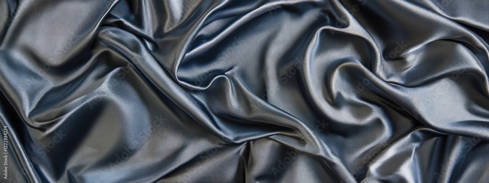 Poster elegant crumpled black satin fabric texture showcasing soft folds with ample negative space for text