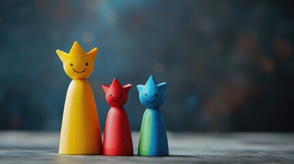 Colorful Wooden Figurines for Educational Storytelling with Blank Space for Custom Text or Branding in Playful Context