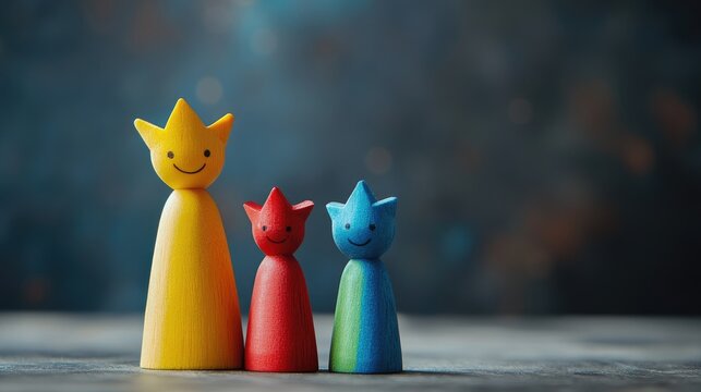 Colorful Wooden Figurines for Educational Storytelling with Blank Space for Custom Text or Branding in Playful Context