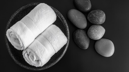 Towels and Rocks on Plate