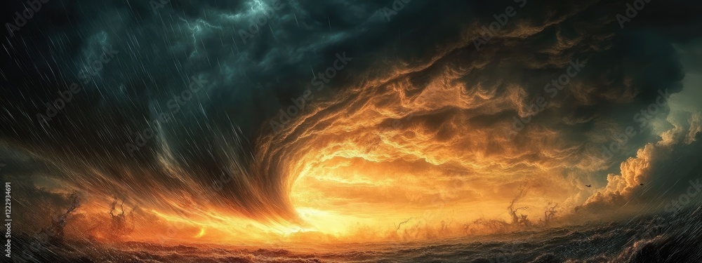 Poster dramatic thunderstorm clouds with intense colors and empty space for text in a turbulent sky during 