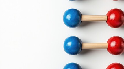 Colorful wooden abacus featuring red and blue beads on a clean white background ideal for educational or promotional text placement
