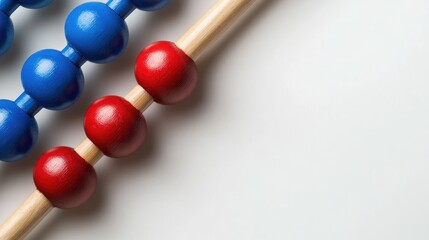 Colorful wooden abacus in red and blue on a neutral background with ample space for customizable text or graphic design elements