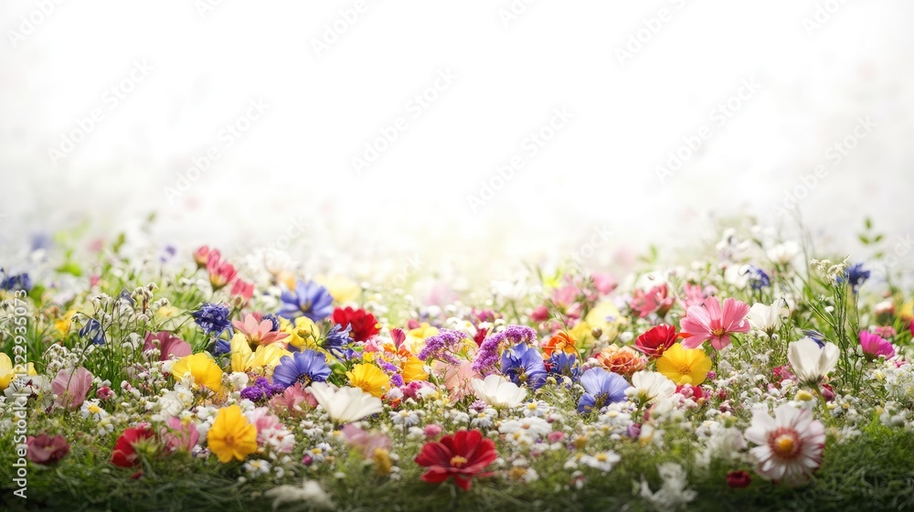 Poster vibrant wildflower field under soft light with ample space for text and design elements perfect for 