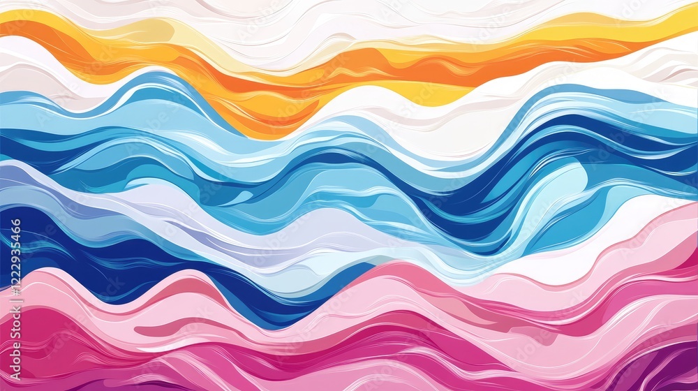 Poster Abstract Colorful Waves with Ripple Effect in Fluid Design and Empty Space for Text or Graphics in Bright Vibrant Colors