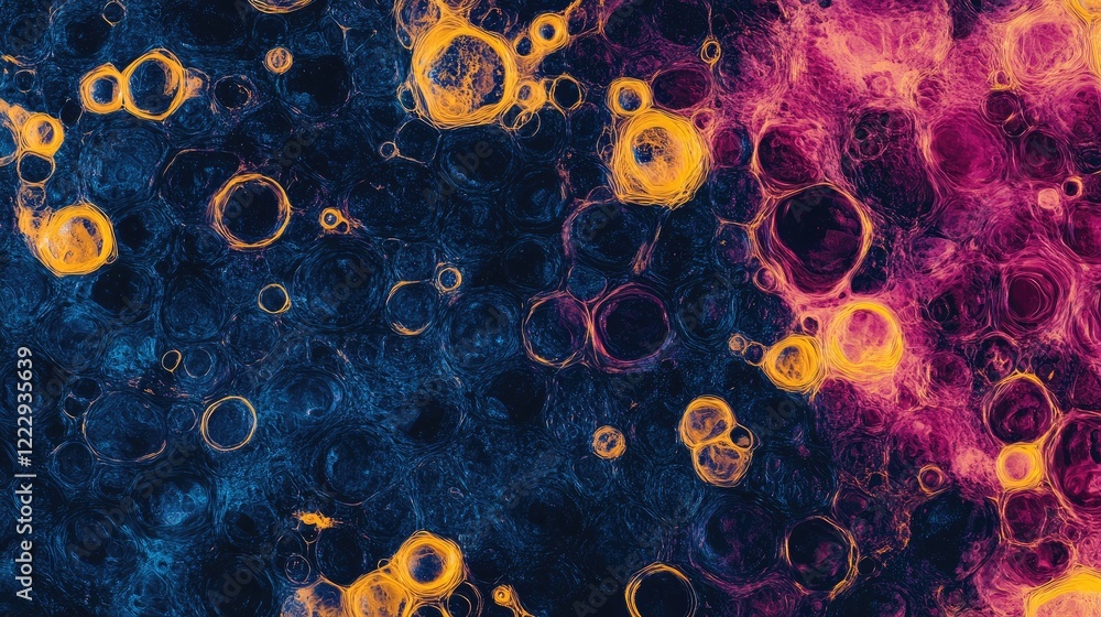 Poster vibrant abstract texture of colorful water surface with scattered circles and empty space for creati