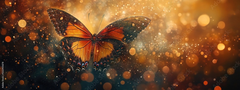 Aufkleber vibrant butterfly portrait with intricate details and dramatic lighting on a soft colorful backgroun