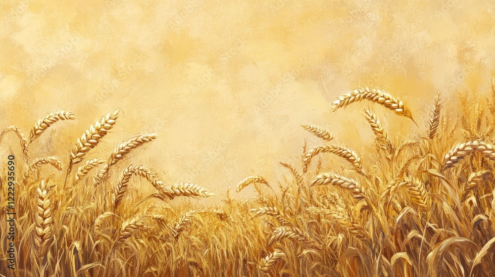 Poster golden wheat field under soft sky ideal for agricultural themes with plenty of empty space for overl