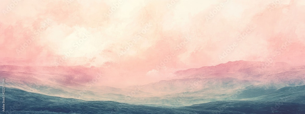 Aufkleber pastel toned mystical landscape with ethereal clouds and empty space for text offering a serene and 