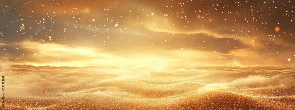 Poster golden dreamy sky with sparkling dusty texture ideal for text overlay with warm, serene atmosphere p