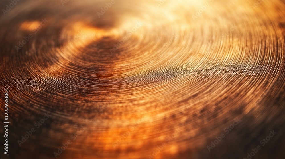 Poster close up view of polished copper or bronze metal texture with circular patterns and warm tones ideal