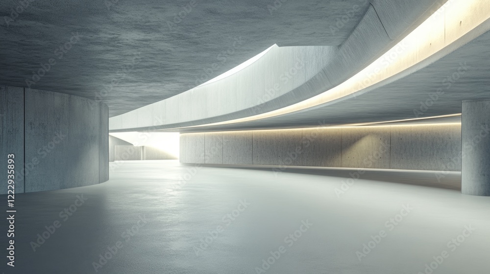 Aufkleber modern underground parking garage interior with smooth curves and ambient lighting creating an empty