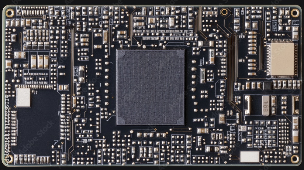 Poster circuit board electronics close-up with empty space for text overlay and detailed structure backgrou