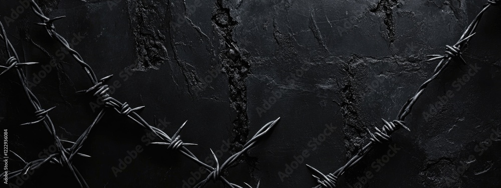 Poster barbed wire against dark background with empty space for text and design elements