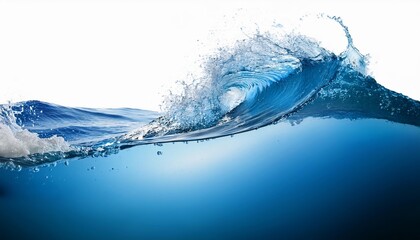 Wave of water is crashing against a white background