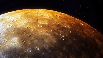 Close up view of Mercury's textured surface with space for adding custom text or captions suitable for educational or creative projects