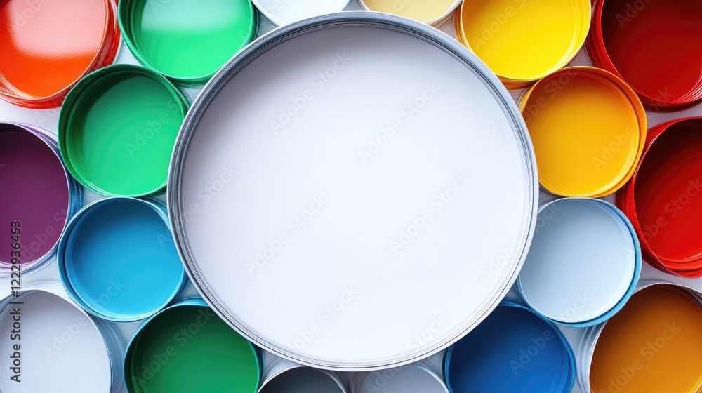Poster diversity and inclusion colorful paint cans with central empty space for text and creative ideas